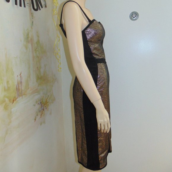 Sexy Black & Gold Pencil Bodycon WOW Dress XS/S - Picture 3 of 4